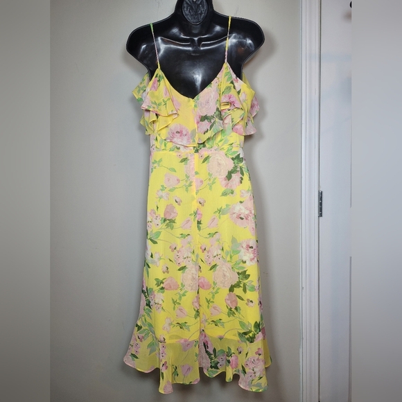 NWT London Times Crinkled Chiffon Faux Wrap Floral Flutter Spring Midi Dress 8 - Picture 5 of 12